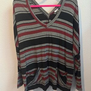 NWT Red Haute Black and Red Striped Long Sleeve Top Sz L
